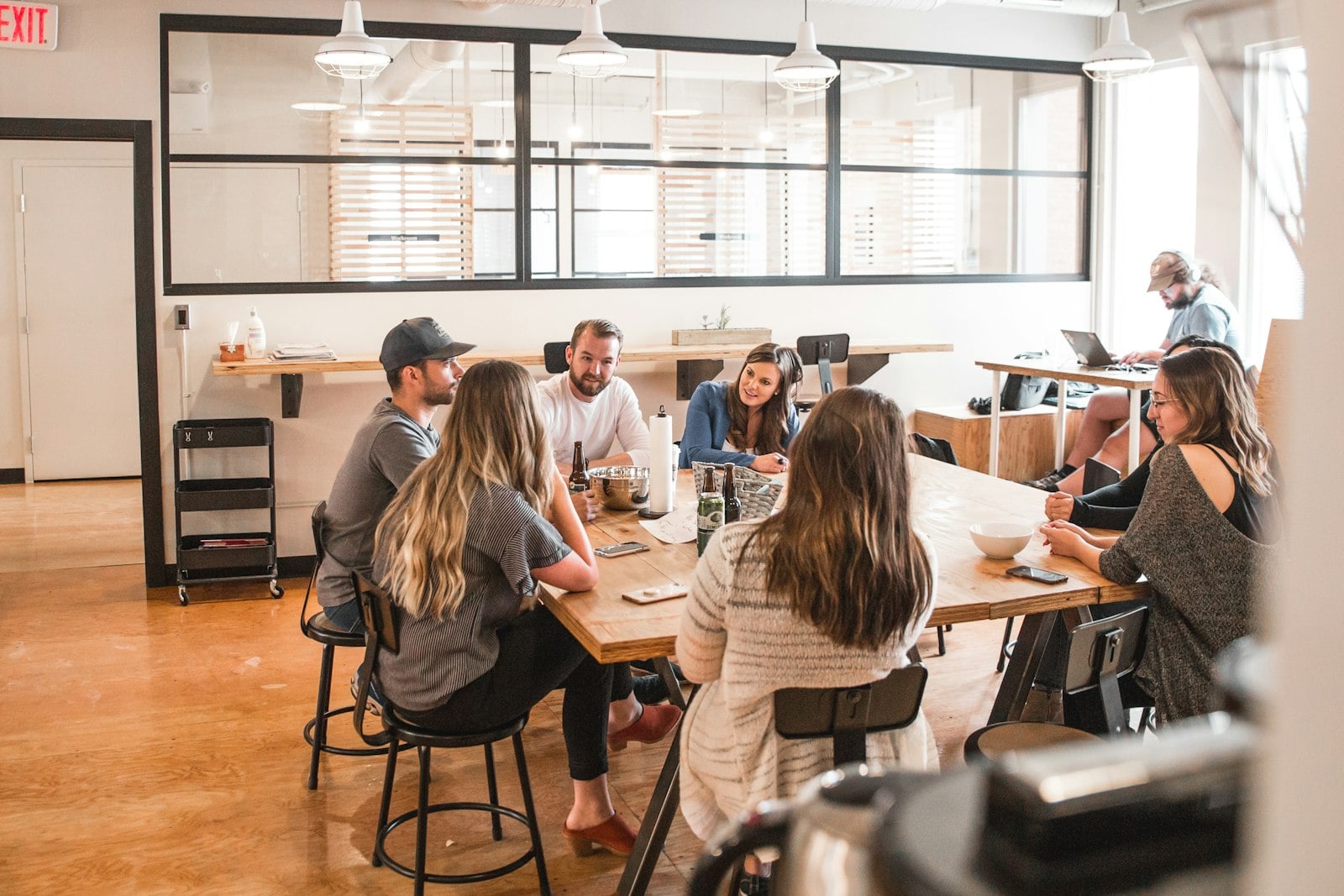 A team working together in a bright office