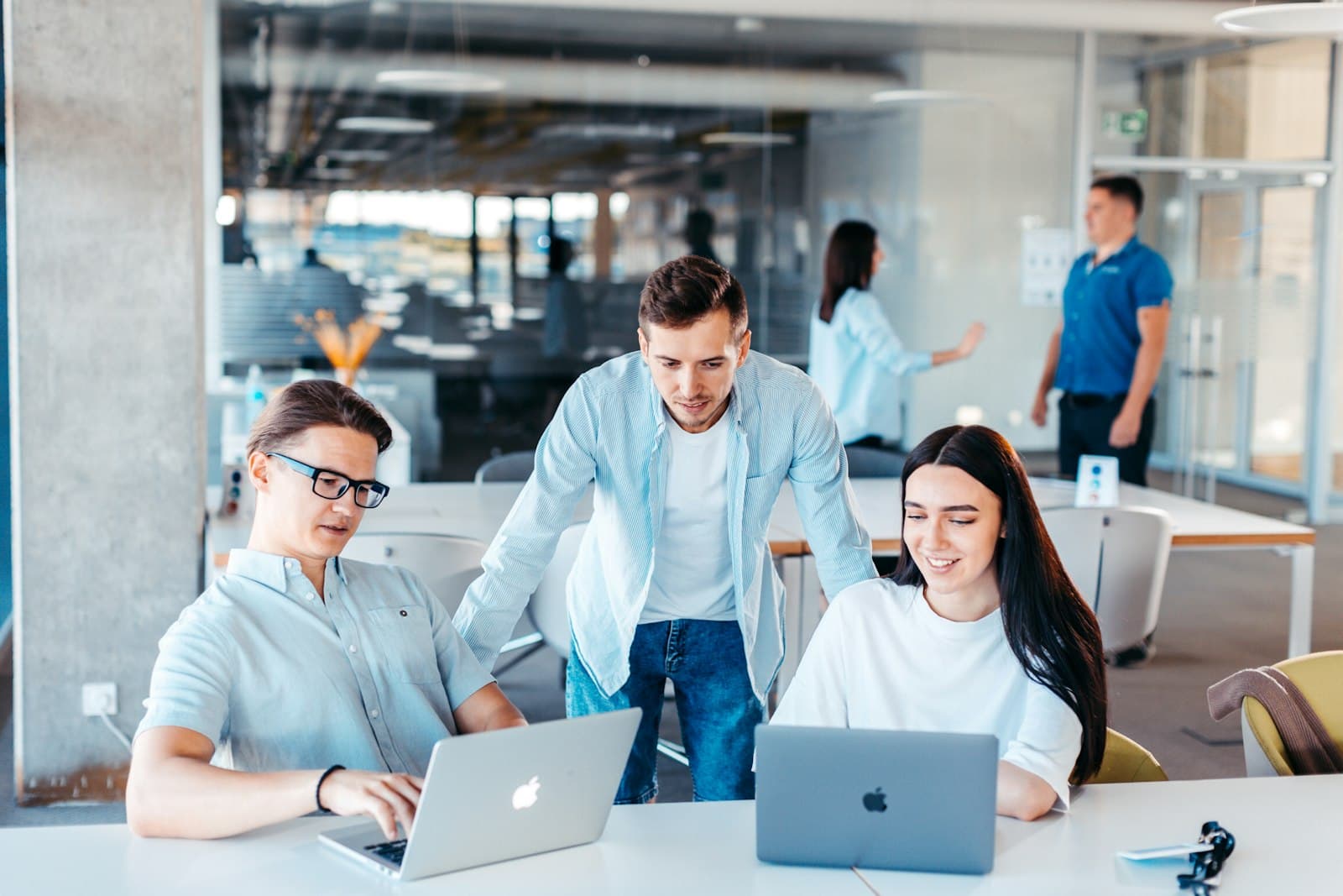 Team collaborating in a modern workspace